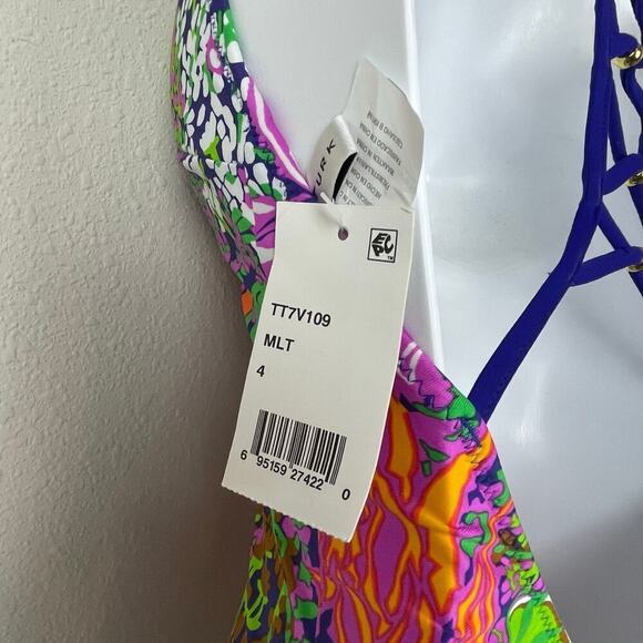 NWT Trina Turk One Piece Swimsuit Size 4 Floral Open Racerback - Picture 7 of 8
